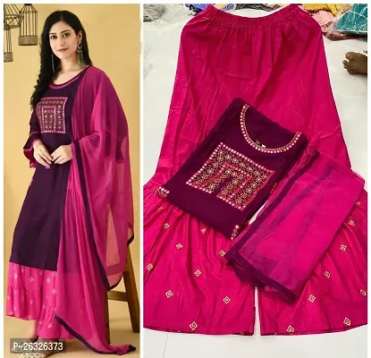 Kurti And Sarara With Siffon Less Dupatta Set-thumb0