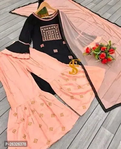 Kurti And Sarara With Siffon Less Dupatta Set-thumb0