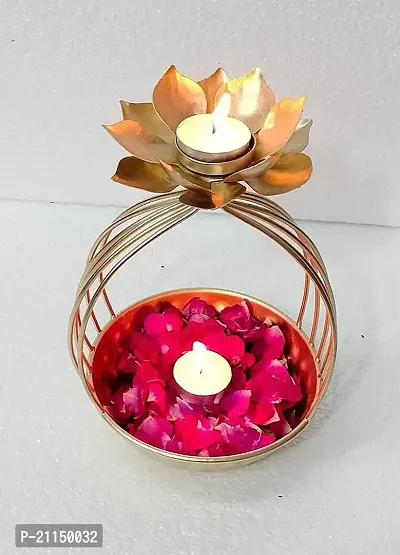 Handicrafts Lotus Urli Iron Flower Diyas for Puja, Decor Stand Diya for Home, Pooja Room, Diwali Light, Temple Decoration Items, Festival Gift Diya