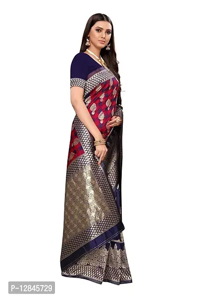 Shiv Textiles Womens Muga Silk Saree (AM-016-E-NAVY-RED_Dry Clean Only)-thumb3