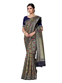 Shiv Textiles Women Banarasi Floral Zari Woven Design Silk Blend Saree with Un-Stitched Blouse Piece Heavy Pallu Sari For Home Festival Wedding Party and Daily House Wear - Navy Blue-thumb3