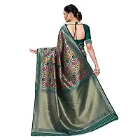 Shiv Textiles Women Banarasi Floral Zari Woven Design Silk Blend Saree with Un-Stitched Blouse Piece Heavy Pallu Sari For Home Festival Wedding Party and Daily House Wear - Green-thumb4