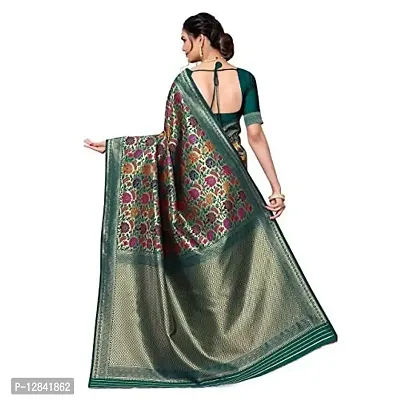 Shiv Textiles Women Banarasi Floral Zari Woven Design Silk Blend Saree with Un-Stitched Blouse Piece Heavy Pallu Sari For Home Festival Wedding Party and Daily House Wear - Green-thumb5