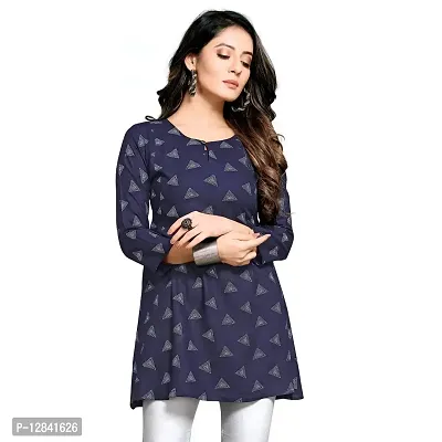 Shiv Textiles Rayon Fabric Printed Round Neck Short Kurtis for Women Top Dresses Kurti for Ladies & Girls Kurti - Navy Blue_3XL-thumb2