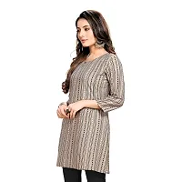 Shiv Textiles Rayon Fabric Printed Round Neck Short Kurtis for Women Top Dresses Kurti for Ladies & Girls Kurtis (Chiku_L)-thumb2