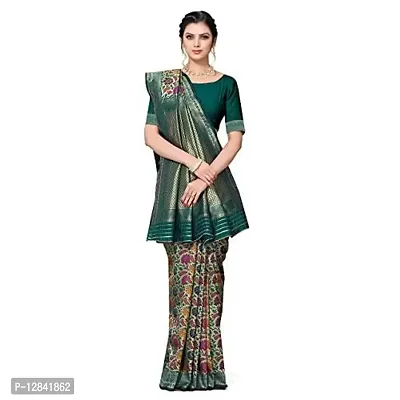 Shiv Textiles Women Banarasi Floral Zari Woven Design Silk Blend Saree with Un-Stitched Blouse Piece Heavy Pallu Sari For Home Festival Wedding Party and Daily House Wear - Green-thumb4