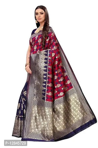 Shiv Textiles Womens Muga Silk Saree (AM-016-E-NAVY-RED_Dry Clean Only)