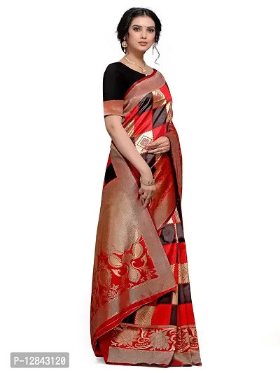 Shiv Textiles Womens Jacquard Banarasi Silk Woven Work Saree with Un-Stitched Blouse Piece Weaved Heavy Pallu Sari For Home Festival Wedding Party and Daily House Wear - Black-thumb3