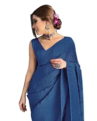 Shiv Textiles Women's Full Crushed Pleated Satin Saree With Unstitched Blouse Piece - (B Rama)-thumb3