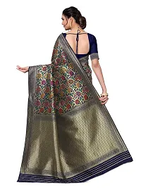 Shiv Textiles Women Banarasi Floral Zari Woven Design Silk Blend Saree with Un-Stitched Blouse Piece Heavy Pallu Sari For Home Festival Wedding Party and Daily House Wear - Navy Blue-thumb4