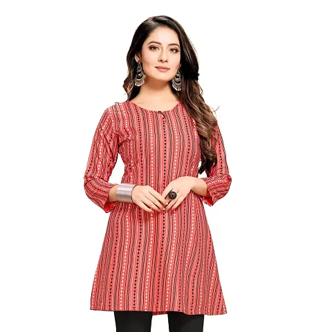 Shiv Textiles Rayon Fabric Round Neck Short Kurtis for Women Top Dresses Kurti for Ladies & Girls Kurtis (Chiku_L)