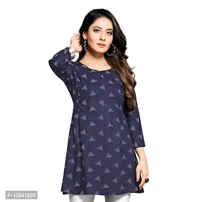 Shiv Textiles Rayon Fabric Printed Round Neck Short Kurtis for Women Top Dresses Kurti for Ladies & Girls Kurti - Navy Blue_3XL-thumb0