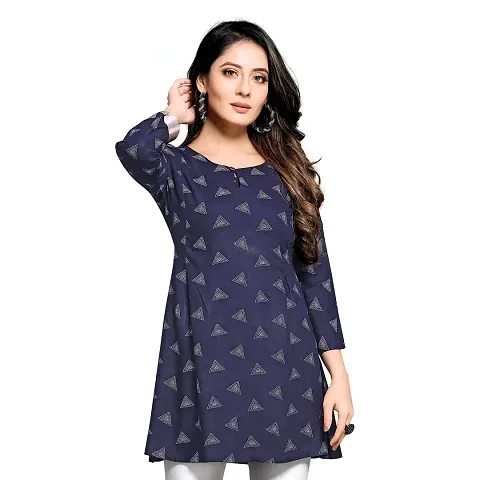 Shiv Textiles Rayon Fabric Round Neck Short Kurtis for Women Top Dresses Kurti for Ladies & Girls Kurti - Blue_3XL