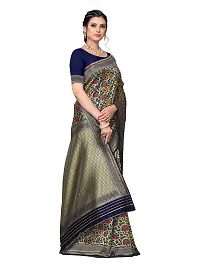 Shiv Textiles Women Banarasi Floral Zari Woven Design Silk Blend Saree with Un-Stitched Blouse Piece Heavy Pallu Sari For Home Festival Wedding Party and Daily House Wear - Navy Blue-thumb2