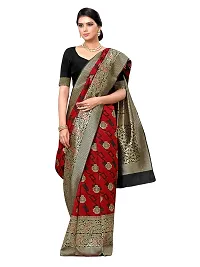 YIPSY FASHION Women Banarasi Silk Blend Dual-Tone Saree with Un-Stitched Blouse Piece Heavy Pallu Sari For Home Festival Function - Red-thumb3