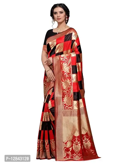 Shiv Textiles Womens Jacquard Banarasi Silk Woven Work Saree with Un-Stitched Blouse Piece Weaved Heavy Pallu Sari For Home Festival Wedding Party and Daily House Wear - Black-thumb0