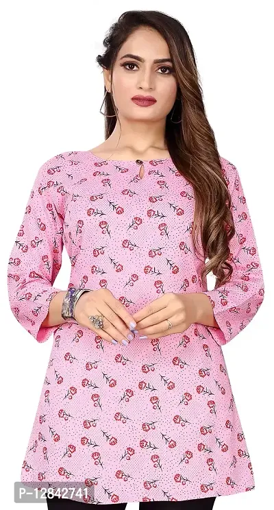 Shiv Textiles Rayon Fabric Printed Round Neck Short Kurtis for Women Top Dresses Kurti for Ladies & Girls Kurtis 1104-PINK-2XL-thumb0