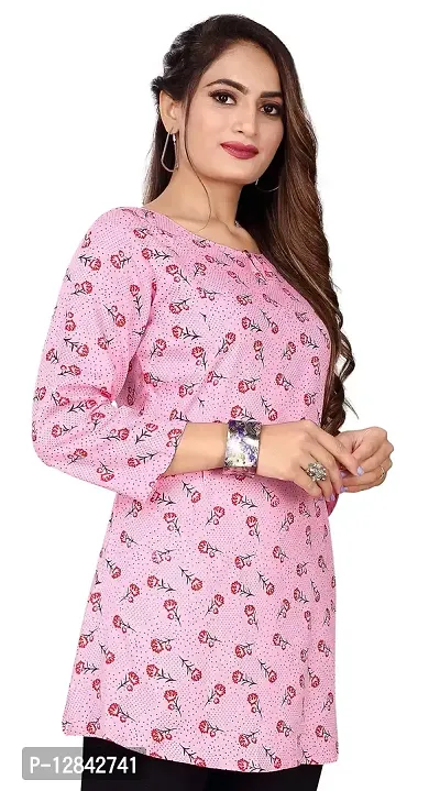 Shiv Textiles Rayon Fabric Printed Round Neck Short Kurtis for Women Top Dresses Kurti for Ladies & Girls Kurtis 1104-PINK-2XL-thumb2