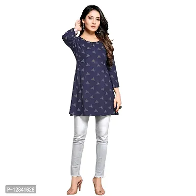 Shiv Textiles Rayon Fabric Printed Round Neck Short Kurtis for Women Top Dresses Kurti for Ladies & Girls Kurti - Navy Blue_3XL-thumb5