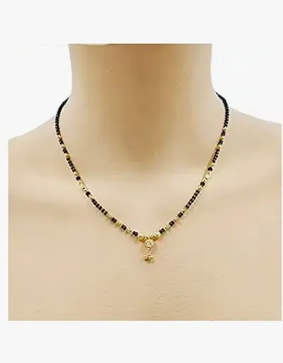 Stylish Black Brass Gold-Plated Short Mangalsutra Pendant For Women