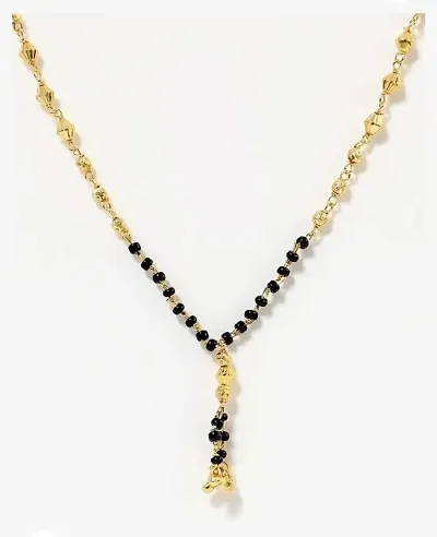 Stylish Black Brass Gold-Plated Short Mangalsutra Pendant For Women