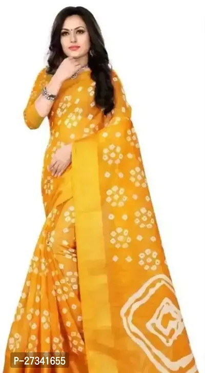 Beautiful Yellow Cotton Blend Saree With Blouse Piece-thumb0