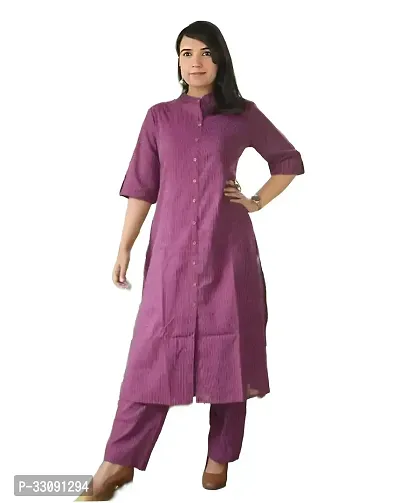 Womens Pure Cotton Short Sleeves Mandarin Collar Button-Up Striped Printed Kurta and Palazzo Set (RC-023-M)-thumb0