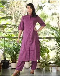 Womens Pure Cotton Short Sleeves Mandarin Collar Button-Up Striped Printed Kurta and Palazzo Set (RC-023-M)-thumb1