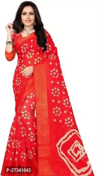 Beautiful Red Cotton Blend Saree With Blouse Piece-thumb0