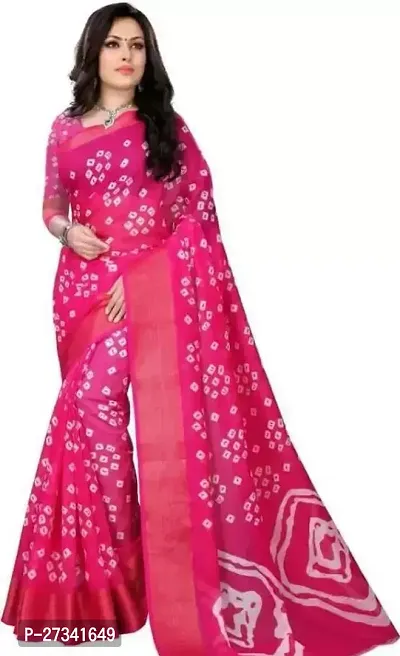 Beautiful Pink Cotton Blend Saree With Blouse Piece-thumb0