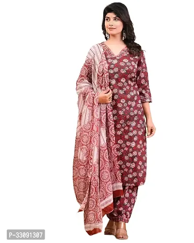 Womens Cotton Straight Cut Kurti with Pant and Dupatta | Straight Kurti for Women and Girls-thumb0