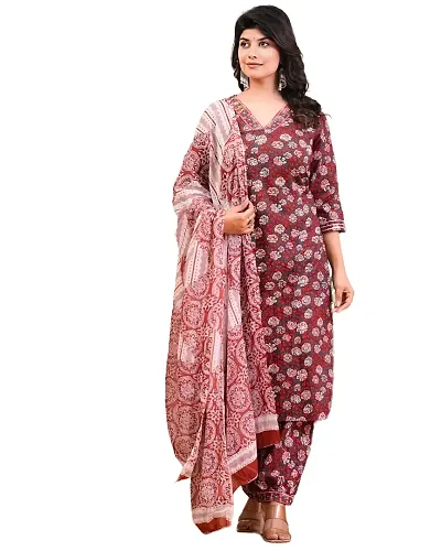 Pure Straight Kurti And Palazzo With Dupatta Set