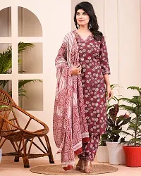 Womens Cotton Straight Cut Kurti with Pant and Dupatta | Straight Kurti for Women and Girls-thumb1