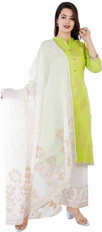 Womens Rayon Green Printed Kurta Palazzo Dupatta Set (RC-003)-thumb1