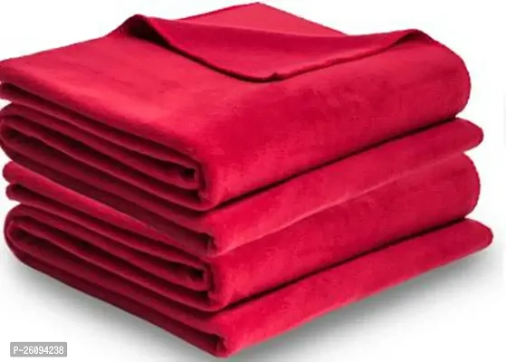 Solid Double Bed Fleece Blanket(Red)-thumb0