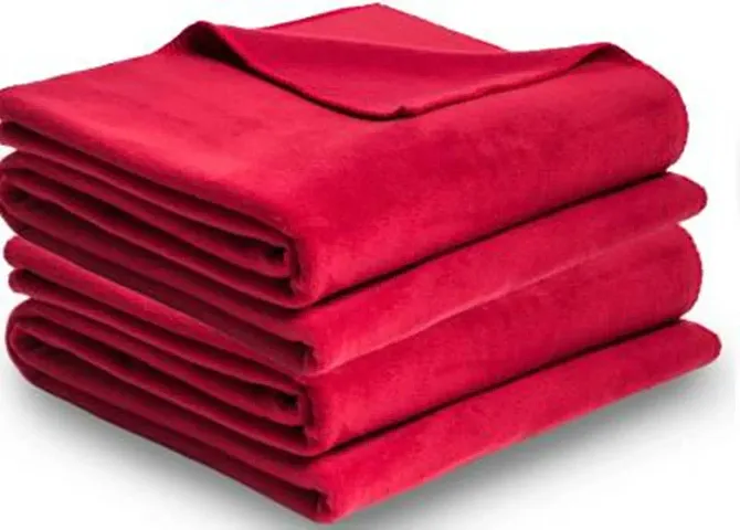 Solid Double Bed Fleece Blanket(Red)
