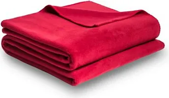 Solid Double Bed Fleece Blanket(Red)-thumb1