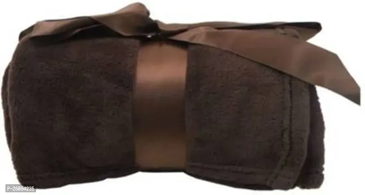 Solid Double Bed Fleece Blanket(Brown)-thumb0