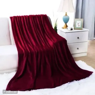 Shreejee Solid Double Bed Fleece Blanket(Red)-thumb0