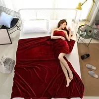 Shreejee Solid Double Bed Fleece Blanket(Red)-thumb2
