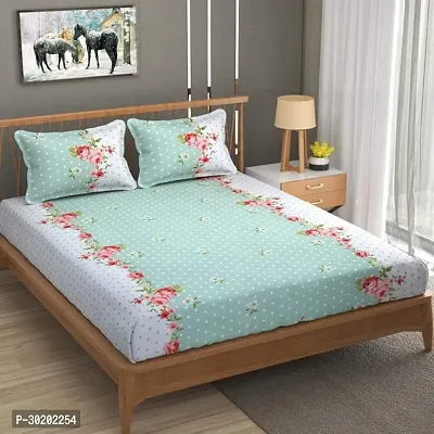 Satin Printed Elastic Fitted Double Bed Sheet with 2 Pillow Cover