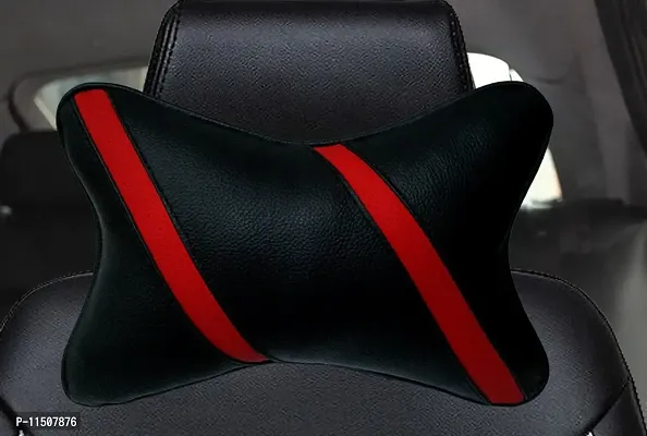 Universal Hub Car Neck Rest Pillow Head Rest Car Cushion Pillows Travel Cushions Pillow Car Neck Seat for All Cars - Set of 2 - Red Strip-thumb2
