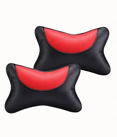 Universal Hub Car Neck Rest Pillow Head Rest Car Cushion Pillows Travel Cushions Pillow Car Neck Seat for All Cars - Set of 2 - Red and Black