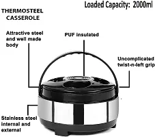 Universal Hub Steel 2 Litre Hotpot Casserole (Double Wall Insulated 2000 ML Stainless Steel for hot Meal, chapati, Curry, roti/Warm Food Serving) with lid  Handle-thumb3