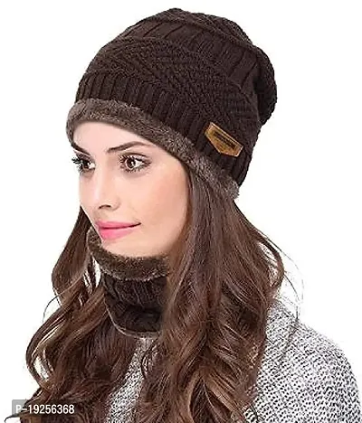 Winter Cap with Neck Scarf, Unisex Winter Woollen Beanie Cap and Stylish Neck Warmer-thumb0