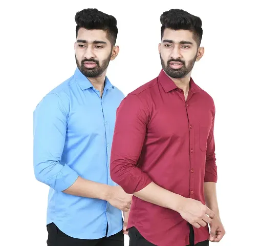 Pack Of 2 Men's Regular Fit Cotton Solid Casual Shirts