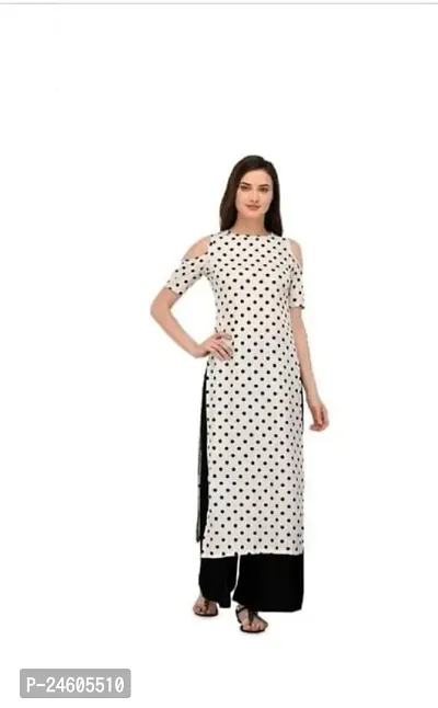 A-Line White Printed Cotton Blend Kurta For Women-thumb0