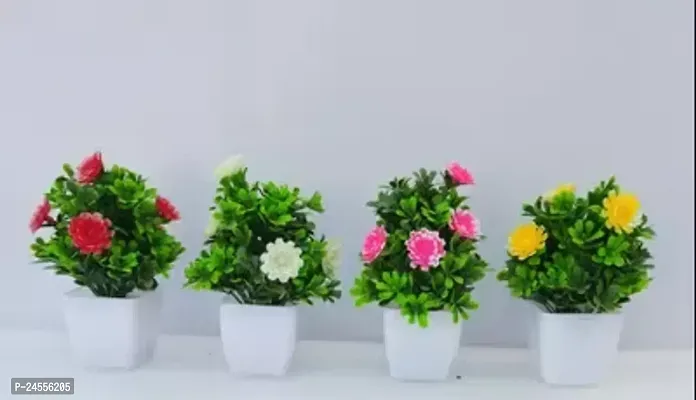 Realistic Artificial Flower Plants with Vase -Pack of 4-thumb0