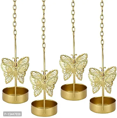 Butterfly Hanging Tealight Candle Holder For Home Decor, Indoor And Outdoor Decoration, Diwali Gifting Item (Set Of 4, Gold)-thumb2