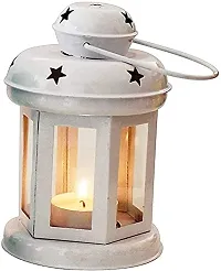 Hanging Lantern Decorative Tea Light Holder Home Decor White And Red Color Iron Lamp With Candle Tealights And Festive Decor 10X10X14 Cm, Set Of 2-thumb1